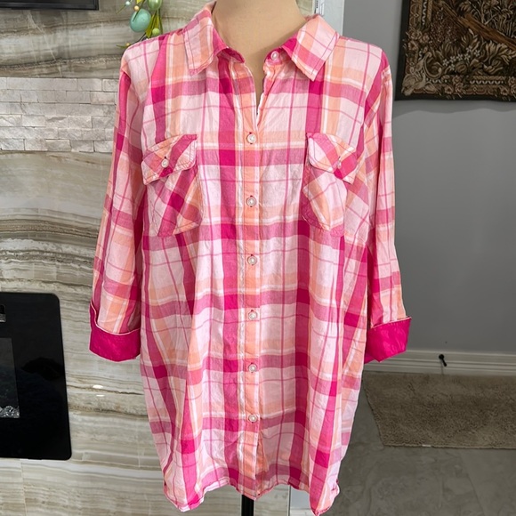 Croft & Barrow Pink With Orange Plaid‎ Shirt. Size 3X (118) - Picture 2 of 14